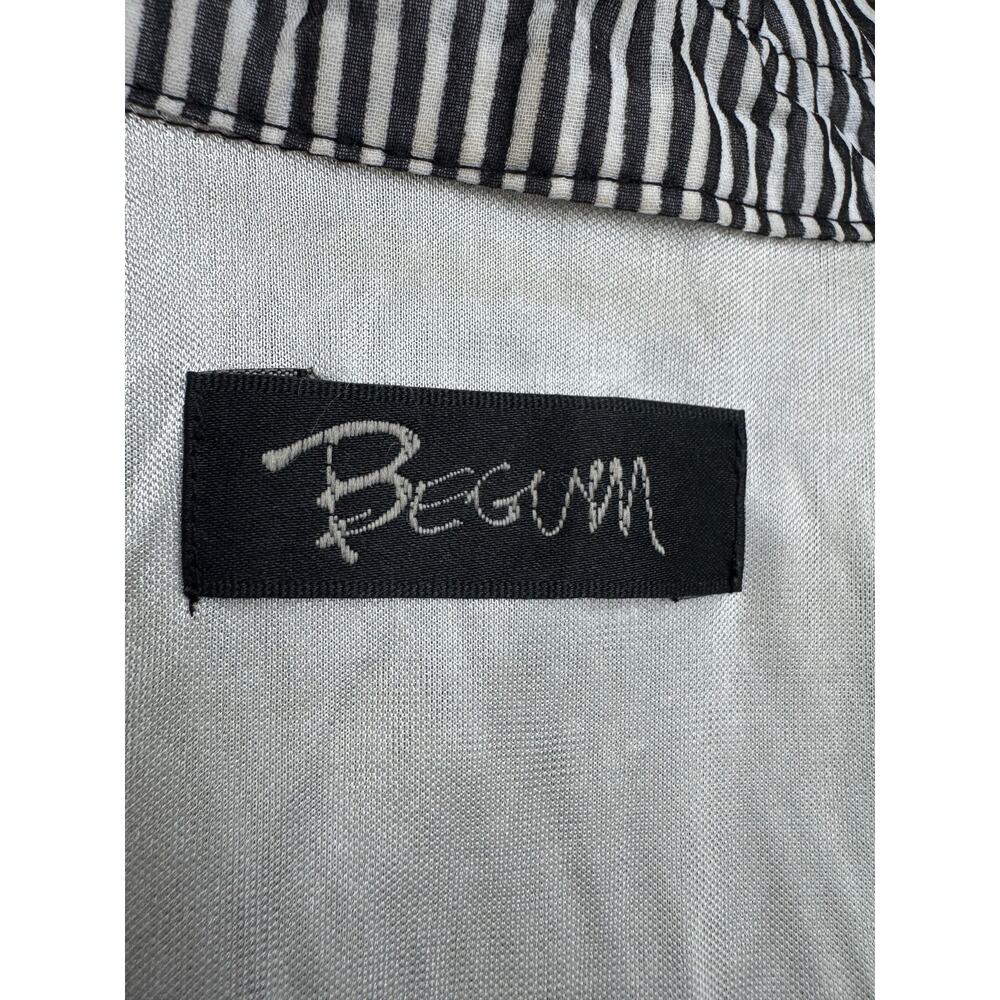 Begum Sheer Ruffle Tie Neck Blouse Black White Striped Romantic Coquette Top - Picture 5 of 9